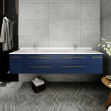 Fresca FCB6172RBL-UNS Fresca Lucera 72" Royal Blue Wall Hung Double Undermount Sink Modern Bathroom Vanity Cabinet