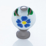 JVJ 44046 Satin Nickel 30 mm (1 3/16") Round Glass Door Knob - White With Blue Flowers
