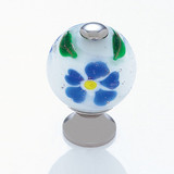 JVJ Polished Nickel 30 mm (1 3/16") Round Glass Door Knob - White With Blue Flowers - 44014