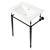 Kingston Brass Fauceture KVPB24187W1MB Edwardian 24" Console Sink with Brass Legs (Single Hole), White/Matte Black