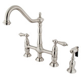 Kingston Brass KS1278ALBS Heritage Bridge Kitchen Faucet with Brass Sprayer, Brushed Nickel