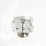 JVJ Satin Nickel 35 mm (1 3/8") Square 31% Leaded Crystal Door Knob With Cap - 38646