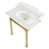 Kingston Brass LMS30MOQ7 Viceroy 30" Carrara Marble Console Sink with Stainless Steel Legs, Marble White/Brushed Brass