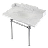 Kingston Brass LMS36MB1 Pemberton 36" Carrara Marble Console Sink with Brass Legs, Marble White/Polished Chrome