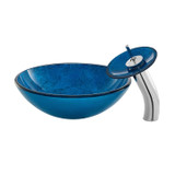 Swiss Madison SM-VSF259 Cascade 16.5 Glass Vessel Sink with Faucet, Ocean Blue - 28 x 24 inches