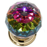 JVJ 24 K Gold Plated 40 mm (1 9/16") Round Faceted 31% Leaded Crystal Door Knob With Prism - 36424