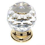 JVJ 24 K Gold Plated 40 mm (1 9/16") Round Faceted 31% Leaded Crystal Door Knob - 36224