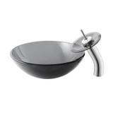 Swiss Madison  SM-VSF253 Cascade 16 Glass Vessel Sink with Faucet, Black