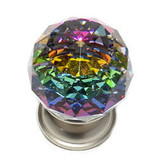 JVJ Satin Nickel 30 mm (1 3/16") Round Faceted 31% Leaded Crystal Door Knob With Prism - 35646