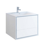 Fresca FCB9230WH-I Catania 30" Glossy White Wall Hung Modern Bathroom Cabinet w/ Integrated Sink