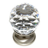 JVJ Satin Nickel 30 mm (1 3/16") Round Faceted 31% Leaded Crystal Door Knob - 35246