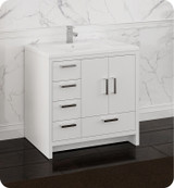 Fresca FCB9436WH-L-I Imperia 36" Glossy White Free Standing Modern Bathroom Cabinet w/ Integrated Sink - Left Version