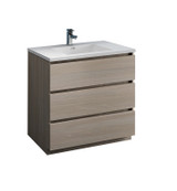 Fresca FCB9336MGO-I Lazzaro 36" Gray Wood Free Standing Modern Bathroom Cabinet w/ Integrated Sink