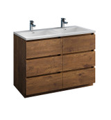 Fresca FCB93-2424RW-D-I Lazzaro 48" Rosewood Free Standing Modern Bathroom Cabinet w/ Integrated Double Sink