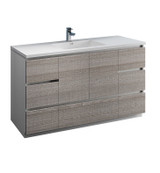 Fresca FCB9360HA-S-I Lazzaro 60" Glossy Ash Gray Free Standing Modern Bathroom Cabinet w/ Integrated Single Sink