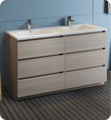 Fresca FCB93-3030MGO-D-I Lazzaro 60" Gray Wood Free Standing Modern Bathroom Cabinet w/ Integrated Double Sink