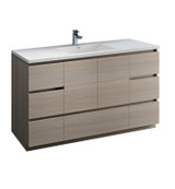 Fresca FCB9360MGO-S-I Lazzaro 60" Gray Wood Free Standing Modern Bathroom Cabinet w/ Integrated Single Sink