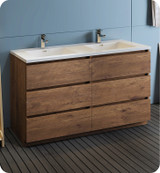 Fresca FCB93-3030RW-D-I Lazzaro 60" Rosewood Free Standing Modern Bathroom Cabinet w/ Integrated Double Sink