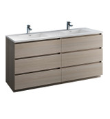 Fresca FCB93-3636MGO-D-I Lazzaro 72" Gray Wood Free Standing Modern Bathroom Cabinet w/ Integrated Double Sink