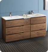 Fresca FCB93-301230RW-D-I Lazzaro 72" Rosewood Free Standing Double Sink Modern Bathroom Cabinet w/ Integrated Sinks