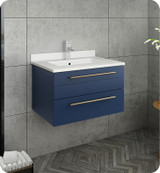 Fresca FCB6124RBL-UNS-CWH-U Lucera 24" Royal Blue Wall Hung Modern Bathroom Cabinet w/ Top & Undermount Sink