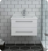 Fresca FCB6124WH-UNS-CWH-U Lucera 24" White Wall Hung Modern Bathroom Cabinet w/ Top & Undermount Sink