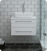 Fresca FCB6124WH-VSL-CWH-V Lucera 24" White Wall Hung Modern Bathroom Cabinet w/ Top & Vessel Sink