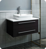 Fresca FCB6130ES-VSL-CWH-V Lucera 30" Espresso Wall Hung Modern Bathroom Cabinet w/ Top & Vessel Sink