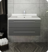 Fresca FCB6130GR-UNS-CWH-U Lucera 30" Gray Wall Hung Modern Bathroom Cabinet w/ Top & Undermount Sink