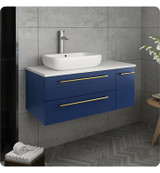 Fresca FCB6136RBL-VSL-L-CWH-V Lucera 36" Royal Blue Wall Hung Modern Bathroom Cabinet w/ Top & Vessel Sink - Left Version