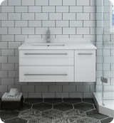 Fresca FCB6136WH-UNS-L-CWH-U Lucera 36" White Wall Hung Modern Bathroom Cabinet w/ Top & Undermount Sink - Left Version