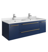 Fresca  FCB6148RBL-UNS-D-CWH-U Lucera 48" Royal Blue Wall Hung Modern Bathroom Cabinet w/ Top & Double Undermount Sinks