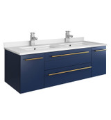 Fresca FCB6148RBL-UNS-D-CWH-U Lucera 48" Royal Blue Wall Hung Modern Bathroom Cabinet w/ Top & Double Undermount Sinks