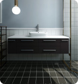 Fresca  FCB6160ES-VSL-CWH-V Lucera 60" Espresso Wall Hung Modern Bathroom Cabinet w/ Top & Single Vessel Sink