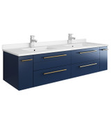 Fresca  FCB6160RBL-UNS-D-CWH-U Lucera 60" Royal Blue Wall Hung Modern Bathroom Cabinet w/ Top & Double Undermount Sinks