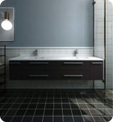 Fresca FCB6172ES-UNS-D-CWH-U Lucera 72" Espresso Wall Hung Modern Bathroom Cabinet w/ Top & Double Undermount Sinks