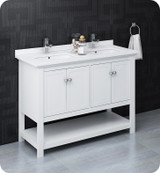 Fresca FCB2348WH-D-CWH-U Manchester 48" White Traditional Double Sink Bathroom Cabinet w/ Top & Sinks