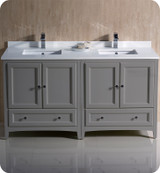 Fresca  FCB20-3030GR-CWH-U Oxford 60" Gray Traditional Double Sink Bathroom Cabinets w/ Top & Sinks