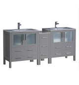 Fresca FCB62-301230GR-I Torino 72" Gray Modern Double Sink Bathroom Cabinets w/ Integrated Sinks