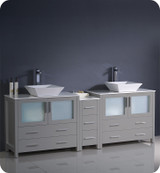 Fresca FCB62-361236GR-CWH-V Torino 84" Gray Modern Double Sink Bathroom Cabinets w/ Tops & Vessel Sinks