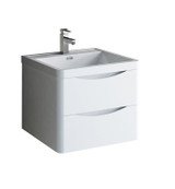 Fresca FCB9024WH-I Tuscany 24" Glossy White Wall Hung Modern Bathroom Cabinet w/ Integrated Sink