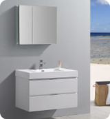 Fresca  FCB8336WH-I Valencia 36" Glossy White Wall Hung Modern Bathroom Vanity