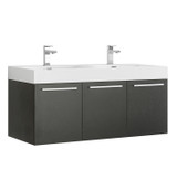 Fresca  FCB8092BW-D-I Vista 48" Black Wall Hung Double Sink Modern Bathroom Cabinet w/ Integrated Sink