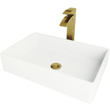 Vigo VGT1458 Magnolia Matte Stone Bathroom Vessel Sink And Duris Vessel Faucet In Matte Brushed Gold With Pop-Up Drain - 13 7/8 inch