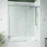 Vigo VG6021STCL6066 Elan E-Class 60 In. X 66 In. Frameless Bathtub Sliding Shower Door In Stainless Steel With Clear Glass