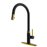 Vigo VG02033MGMBK1 Bristol Pull-Down Kitchen Faucet With Deck Plate In Matte Brushed Gold And Matte Black