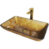 Vigo Rectangular Copper Glass Bathroom Vessel Sink And Norfolk Vessel Faucet In Matte Brushed Gold With Pop-Up Drain - 22 1/4 inch
