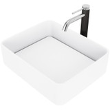 Vigo Jasmine Matte Stone Vessel Bathroom Sink And Lexington Cfiber© Vessel Faucet Set In Chrome With Pop-Up Drain - 18.13 inch