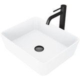 Vigo VGT1449 Marigold Matte Stone Vessel Bathroom Sink And Lexington Cfiber© Vessel Bathroom Faucet In Matte Black With Pop-Up Drain