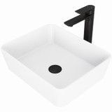 Vigo VGT1275 Marigold Matte Stone Vessel Bathroom Sink With Norfolk Faucet In A Matte Black Finish, Pop-Up Drain Included